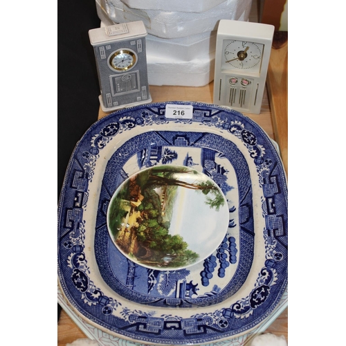 216 - John Wayne collectors' plates, two Charles Rennie Mackintosh style mantel clocks, a set of three cer... 