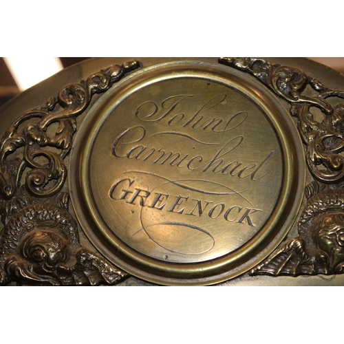 561 - John Carmichael of Greenock antique mahogany cased longcase grandfather clock with brass dial, with ... 