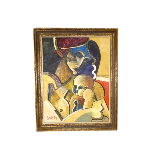 306 - Geoffrey Key (British b1941) Abstract ''Madonna and Child'',Acrylic on board.Signed G.Key and dated ... 