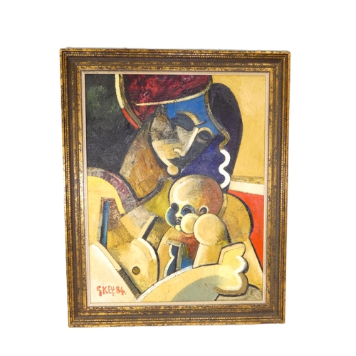 306 - Geoffrey Key (British b1941) Abstract ''Madonna and Child'',Acrylic on board.Signed G.Key and dated ... 