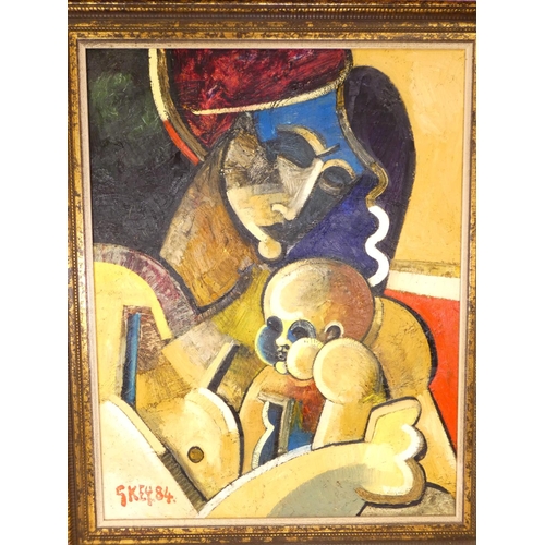 306 - Geoffrey Key (British b1941) Abstract ''Madonna and Child'',Acrylic on board.Signed G.Key and dated ... 