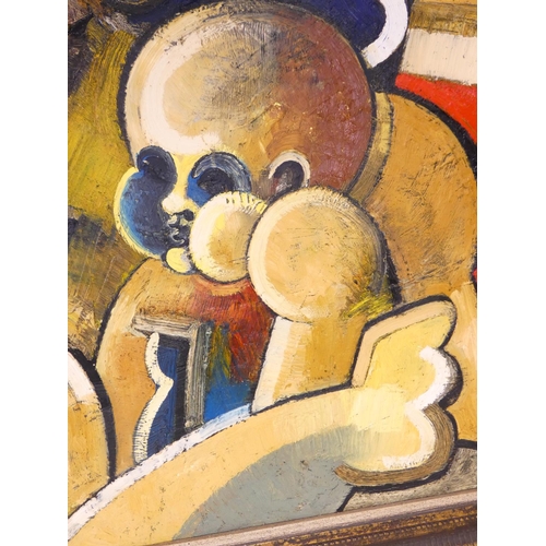 306 - Geoffrey Key (British b1941) Abstract ''Madonna and Child'',Acrylic on board.Signed G.Key and dated ... 