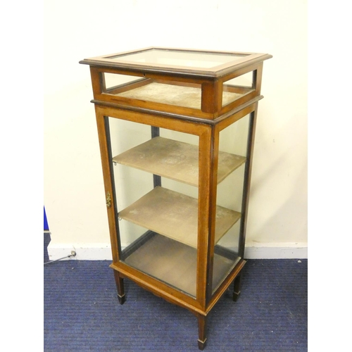 408 - Edwardian inlaid bijouterie cabinet with glazed hinged top over similar display lower section. Heigh... 