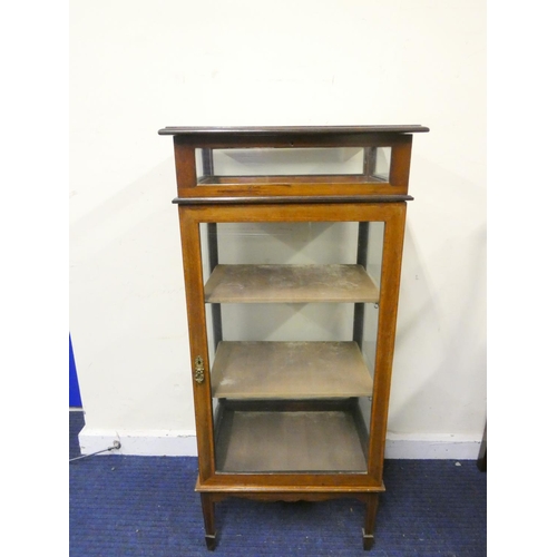 408 - Edwardian inlaid bijouterie cabinet with glazed hinged top over similar display lower section. Heigh... 