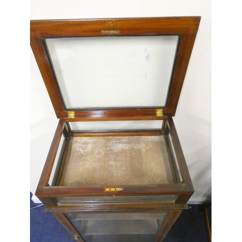 408 - Edwardian inlaid bijouterie cabinet with glazed hinged top over similar display lower section. Heigh... 