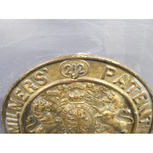 410 - Victorian Milner's of Liverpool Patent, fire proof lidded safe, raised on a wooden stand. Height 58c... 
