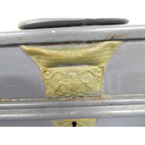 410 - Victorian Milner's of Liverpool Patent, fire proof lidded safe, raised on a wooden stand. Height 58c... 