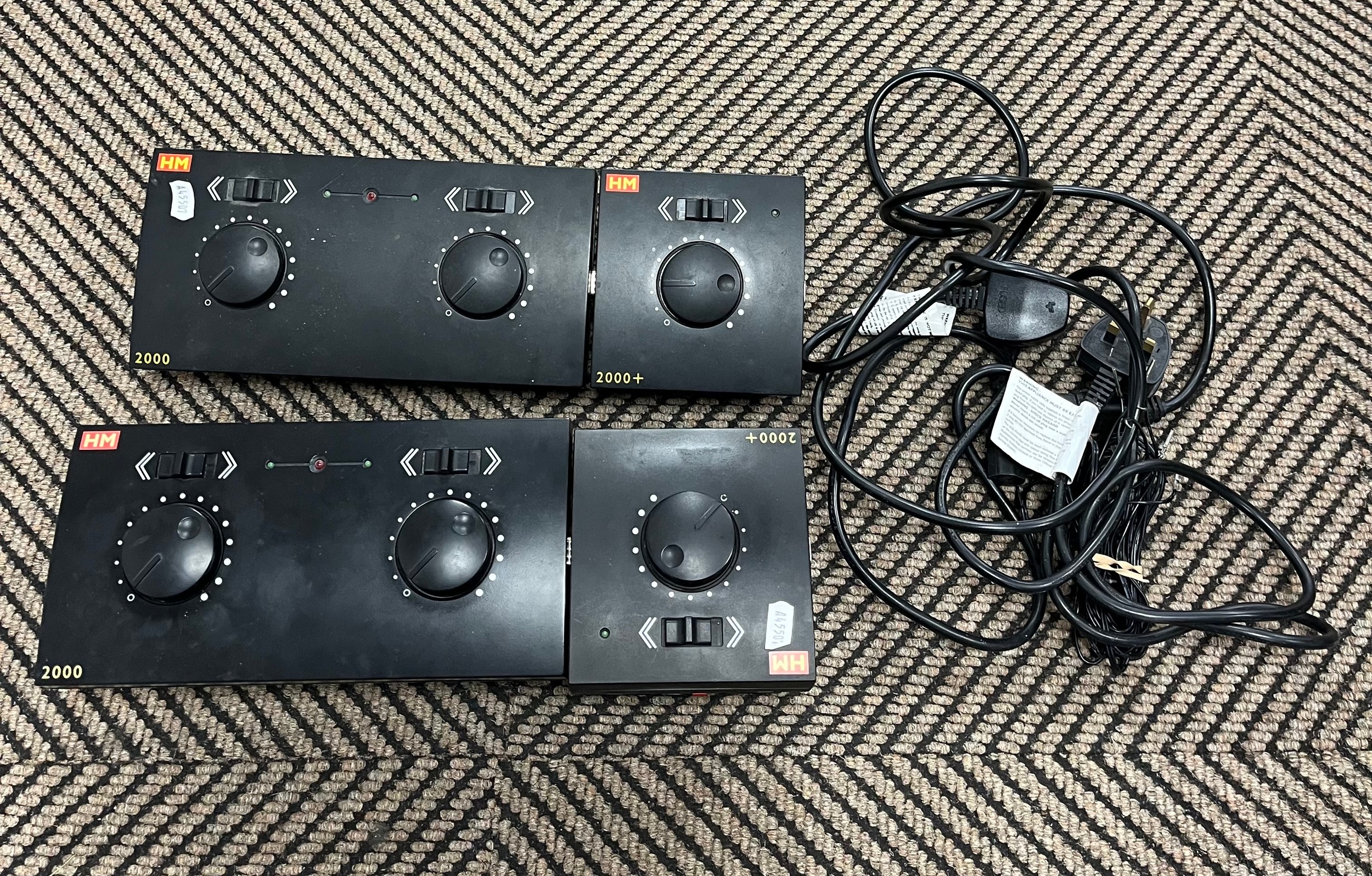 Four Hornby 00 Gauge model railway analogue power controllers, two HM ...