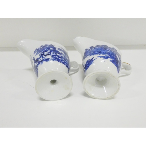 49 - Two New Hall helmet shape jugs, c1785/90, printed in blue with the 