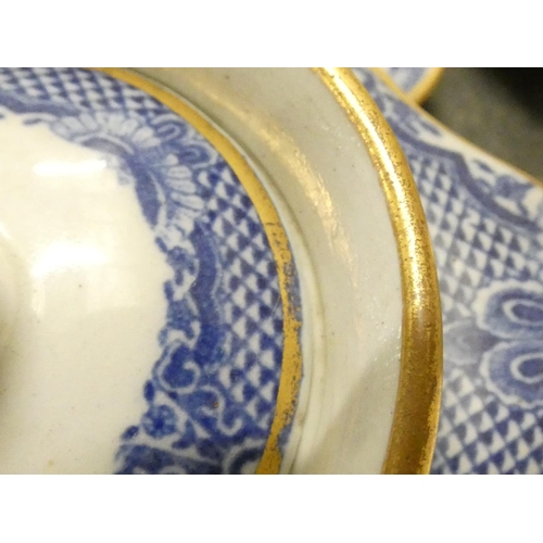 7 - New Hall teapot with stand, blue printed in 