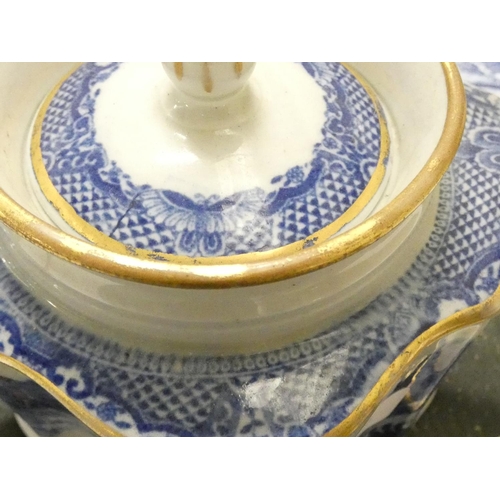 7 - New Hall teapot with stand, blue printed in 