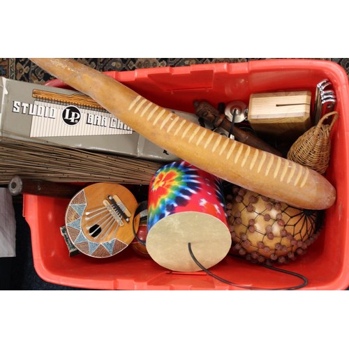 Box containing musical instruments to include a boxed Studio Bar Chimes ...