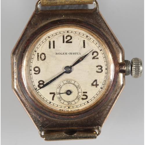 195 - Rolex Oyster Gents wristwatch with 9ct gold case on flex strap, the champagne dial with Arabic numer... 