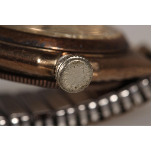 195 - Rolex Oyster Gents wristwatch with 9ct gold case on flex strap, the champagne dial with Arabic numer... 