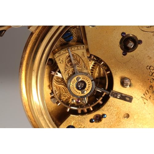 198 - 18ct gold hunter pocket watch, the white enamel dial with Roman Numeral chapter ring and second subs... 