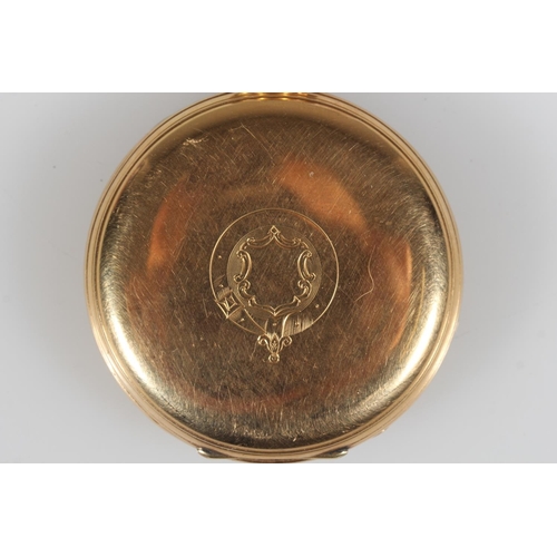 198 - 18ct gold hunter pocket watch, the white enamel dial with Roman Numeral chapter ring and second subs... 