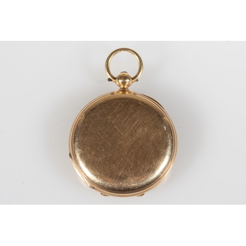 198 - 18ct gold hunter pocket watch, the white enamel dial with Roman Numeral chapter ring and second subs... 