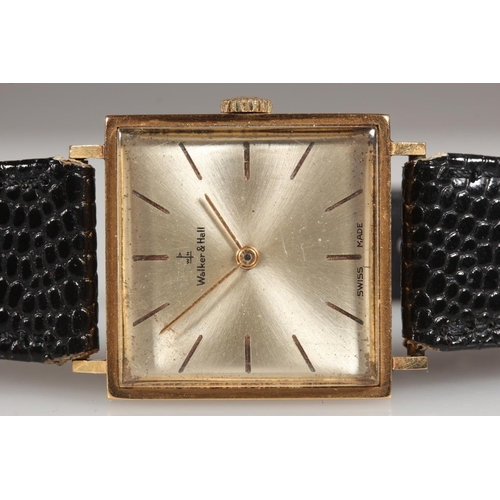 199 - 18ct yellow gents square faced wristwatch, the champagne coloured dial with baton marker chapter rin... 