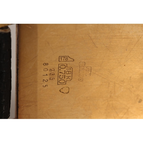 199 - 18ct yellow gents square faced wristwatch, the champagne coloured dial with baton marker chapter rin... 