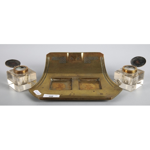30 - Art Deco style brass ink stand, 'Geschützt' to base