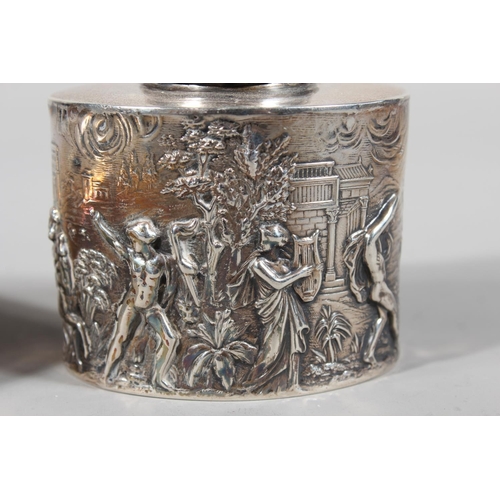 23 - Edwardian silver tea caddy with embossed Neo-Classical decoration of oval form,&nbsp;Charles S Green... 