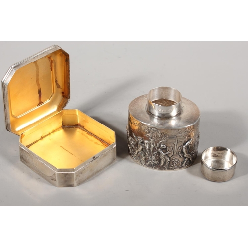 23 - Edwardian silver tea caddy with embossed Neo-Classical decoration of oval form,&nbsp;Charles S Green... 