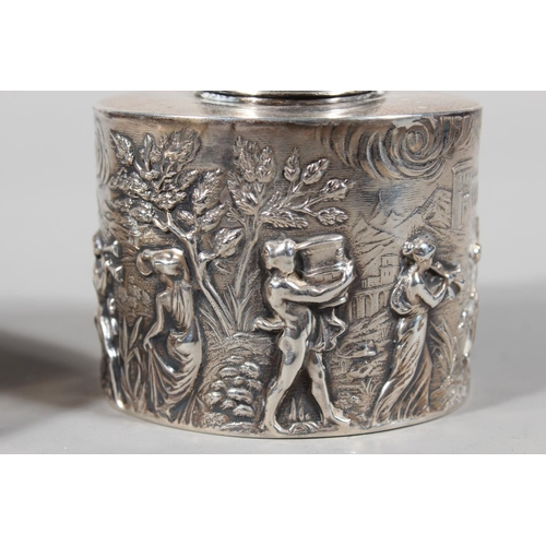 23 - Edwardian silver tea caddy with embossed Neo-Classical decoration of oval form,&nbsp;Charles S Green... 