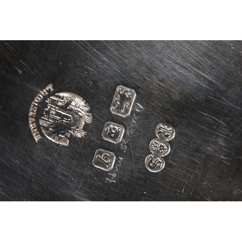 27 - Four piece silver tea service on matching tray, with Lindisfarne border decoration and stamp to base... 
