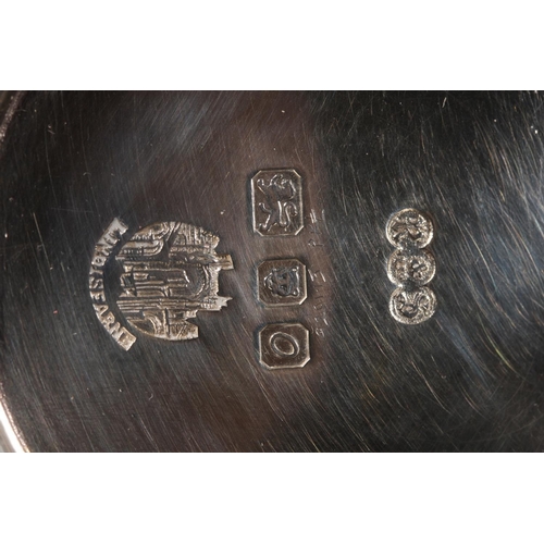 27 - Four piece silver tea service on matching tray, with Lindisfarne border decoration and stamp to base... 