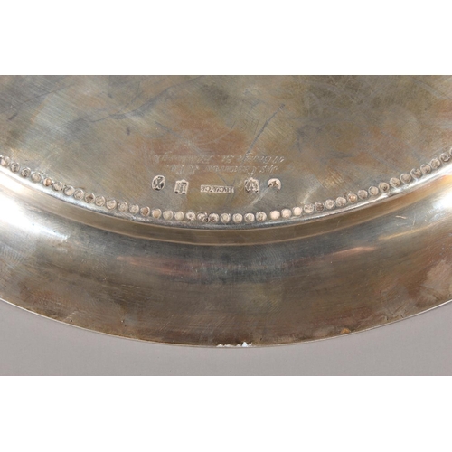 6 - Victorian silver salver with heavy foliate decoration and raised on tripod feet,&nbsp;Hamilton, Cric... 