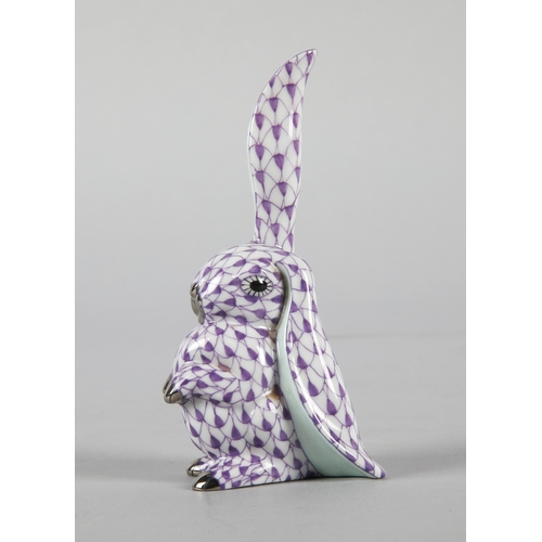 Herend figure of a rabbit in purple fishnet pattern, 10cm h