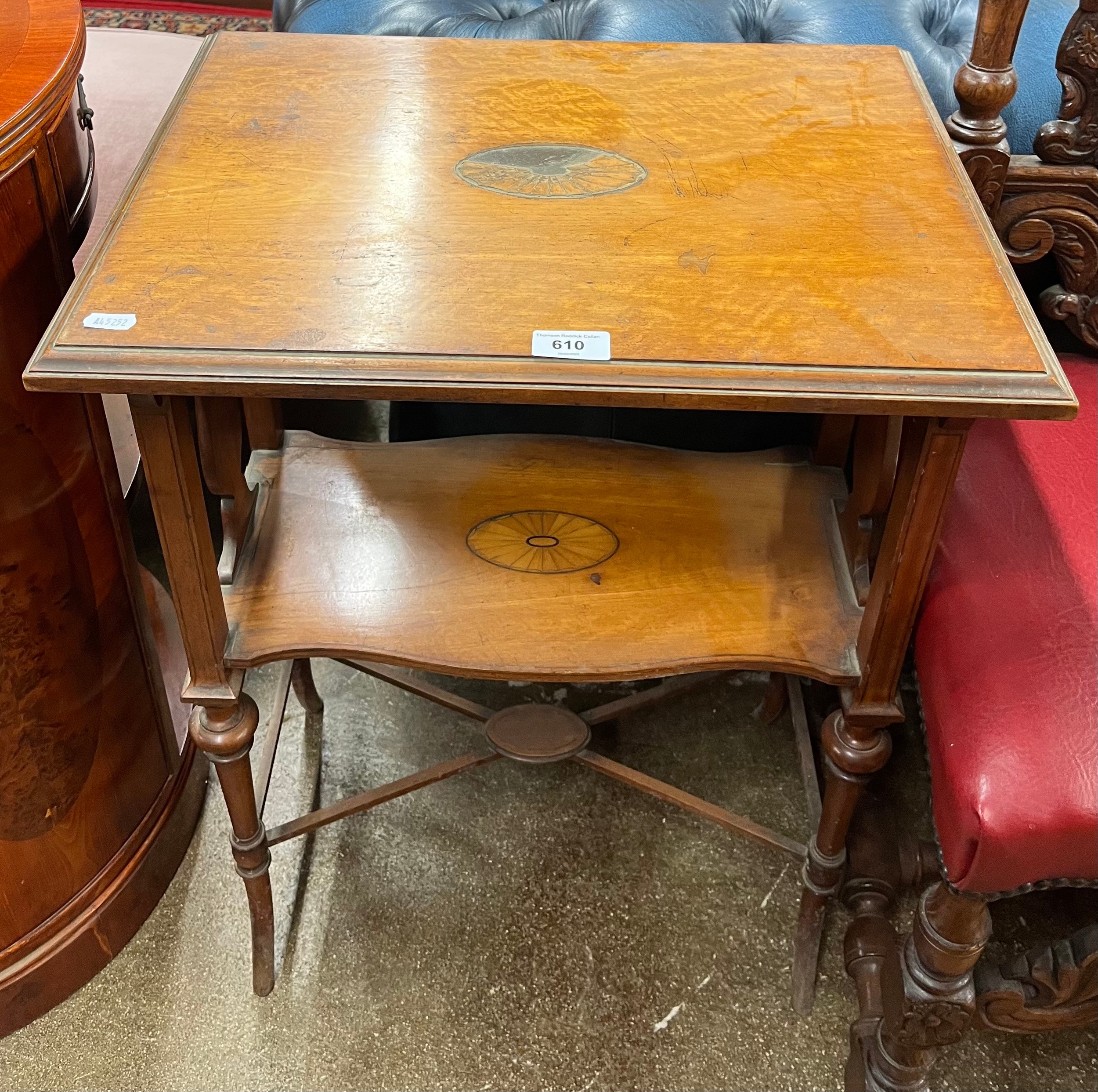 Early 20th century occasional table with tier and inlaid fiddle detail ...