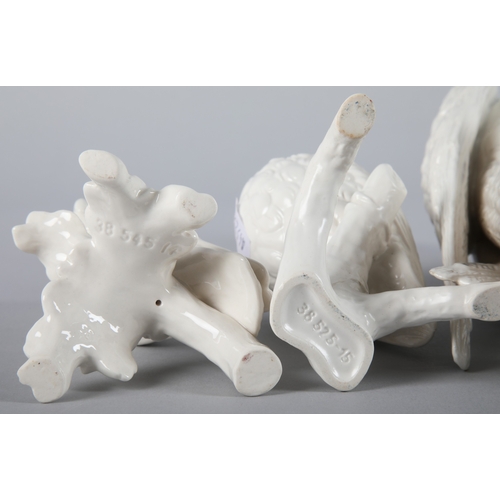 18 - Four white glaze / prototype bird figures in the manner of Beswick, tallest 23cm h.
