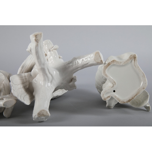 18 - Four white glaze / prototype bird figures in the manner of Beswick, tallest 23cm h.
