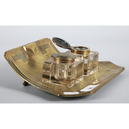 30 - Art Deco style brass ink stand, 'Geschützt' to base