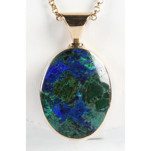 52A - 9ct gold pendant necklace, double sided pendant set with azurite malachite and likely onyx, C.W. Sel... 