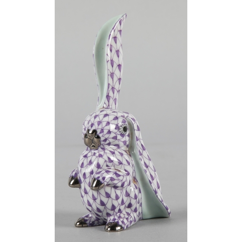 Herend figure of a rabbit in purple fishnet pattern, 10cm h