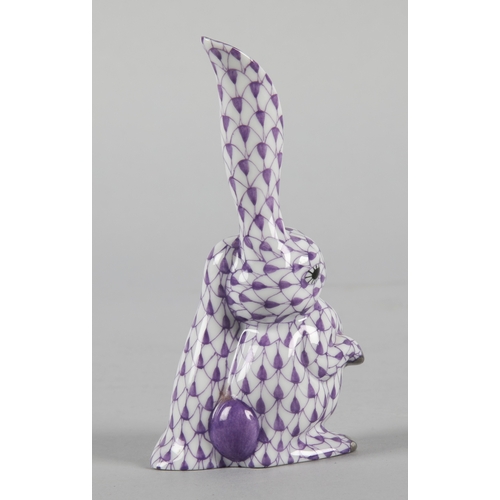 Herend figure of a rabbit in purple fishnet pattern, 10cm h