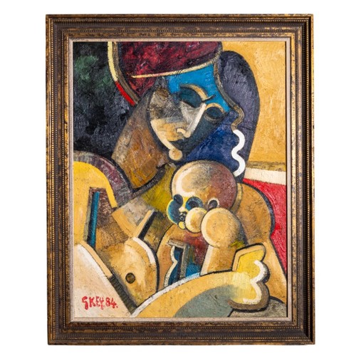 306 - Geoffrey Key (British b1941) Abstract ''Madonna and Child'',Acrylic on board.Signed G.Key and dated ... 