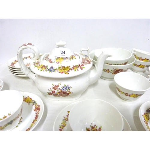 34 - 19th century floral pattern tea set (11 setting).