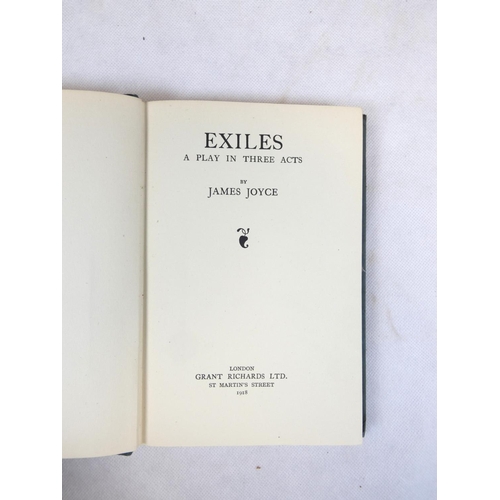 21 - JOYCE JAMES.  Exiles, A Play in Three Acts. Half title. Cloth backed brds. with paper labels to back... 