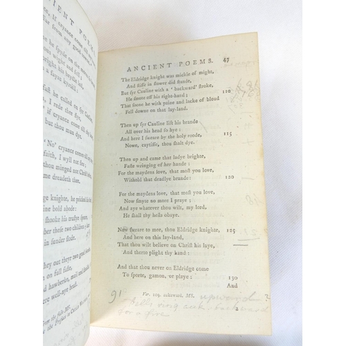 3 - (PERCY BISHOP).&nbsp;&nbsp;Reliques of Ancient English Poetry. 3 vols. Half titles, eng. frontis, ti... 