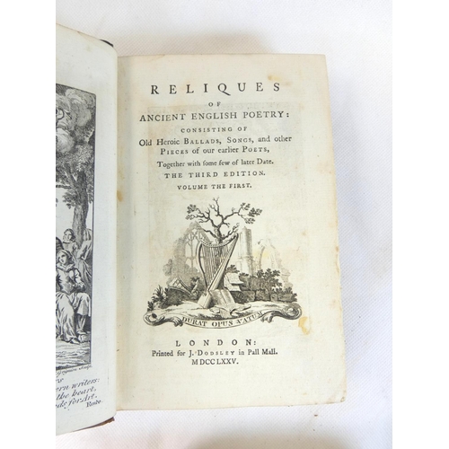 3 - (PERCY BISHOP).&nbsp;&nbsp;Reliques of Ancient English Poetry. 3 vols. Half titles, eng. frontis, ti... 