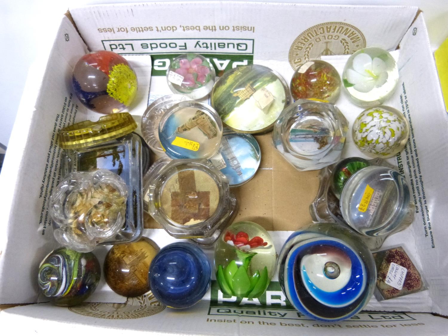 Collection of paperweights mainly pictorial.