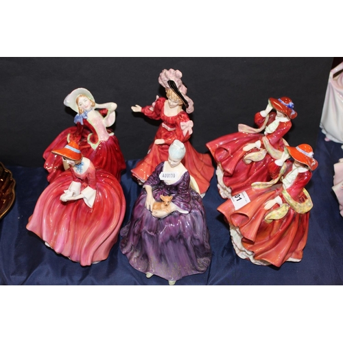 101 - Six Royal Doulton figures to include Top O' The Hill, Patricia, Charlotte, Denise and Autumn Breezes... 