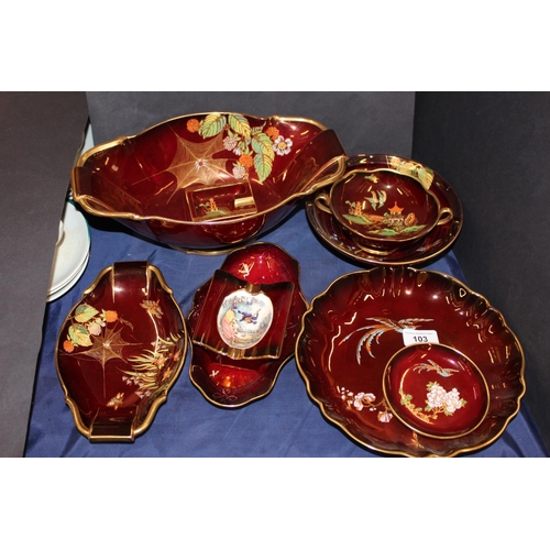 103 - Carltonware Rouge Royale to include bowls, dishes, an ashtray, etc.