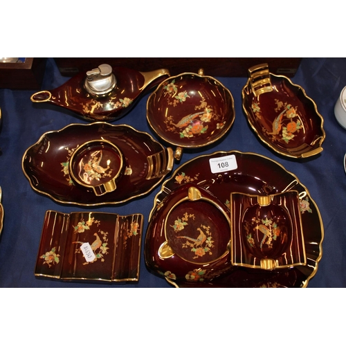 108 - Carltonware Rouge Royale to include ashtrays, dishes, a trinket box and cover, and a Carltonware Ala... 