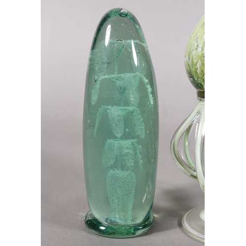 11 - Antique glass dump, an Old Washington glass paperweight and an Art Glass oil lamp....