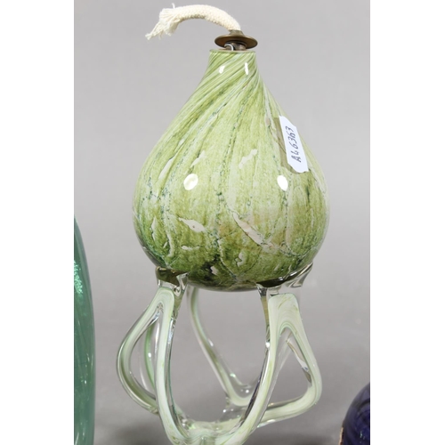 11 - Antique glass dump, an Old Washington glass paperweight and an Art Glass oil lamp....