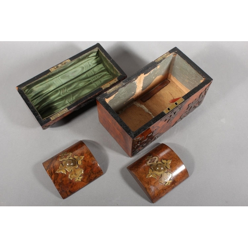 13 - Victorian walnut and brass dome top tea caddy. (a/f)...